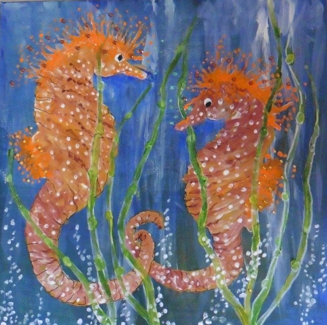 A new collage in acrylic paint with added sparkles. On my etsy shop